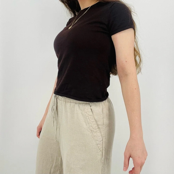 eileen fisher 100% wool mocha brown minimalist top shortsleeve size M - Picture 4 of 8
